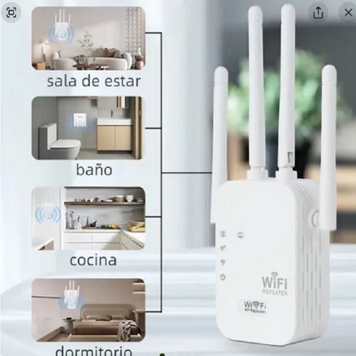 Repetidor WiFi de 4 Antenas y Cobertura de 278m²