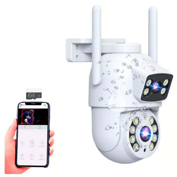 Cámara de Seguridad Doble Lente WiFi PTZ 4MP - Monitoreo Dual Exterior e Interior IP66