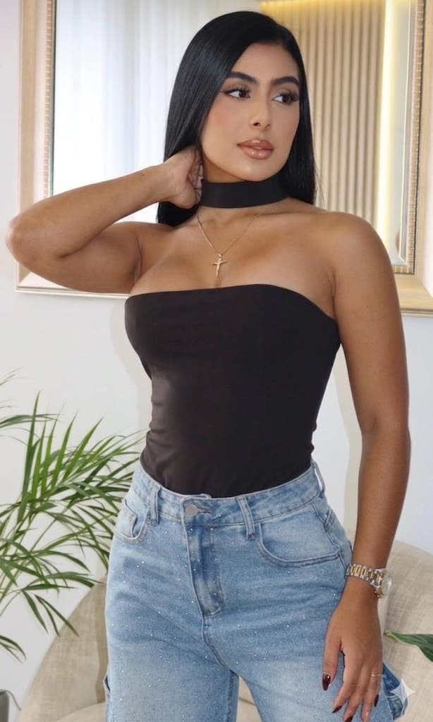 Body Modelador Strapless Chocolate A211 - Con Choker Integrado y Ajuste S-L