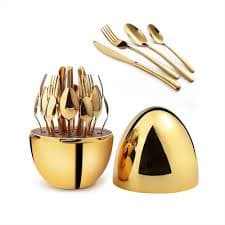 Set de Cubiertos de Lujo 24 Piezas — Elegancia en Caja de Huevo Organizadora