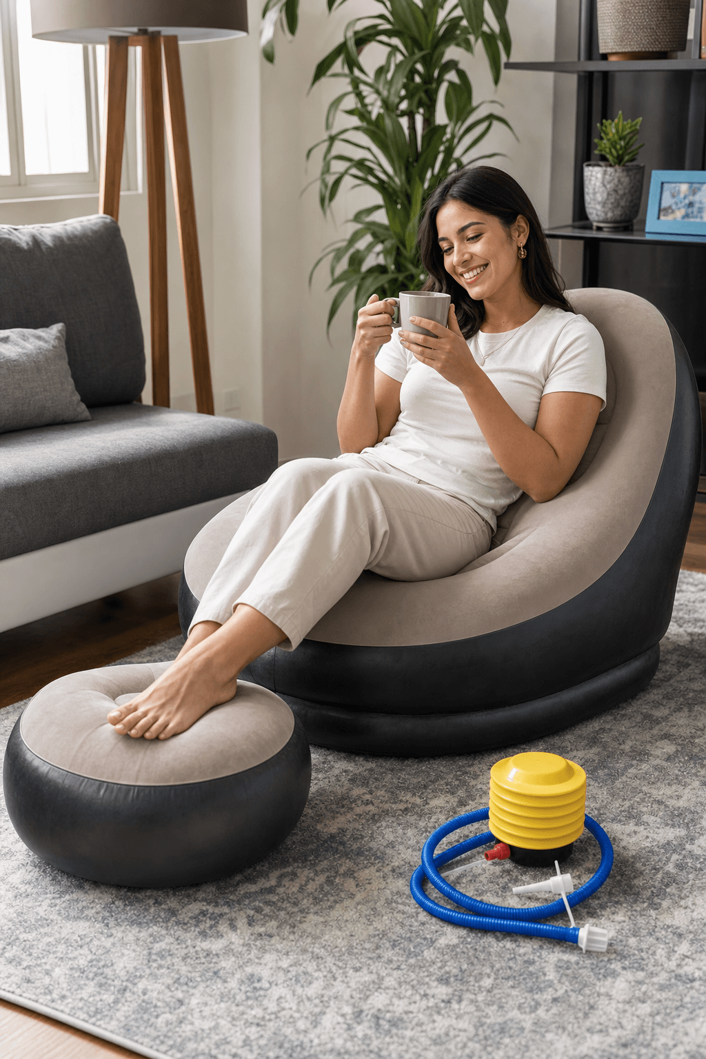 Sillón Inflable Reclinable Premium + Puff — lifestyle
