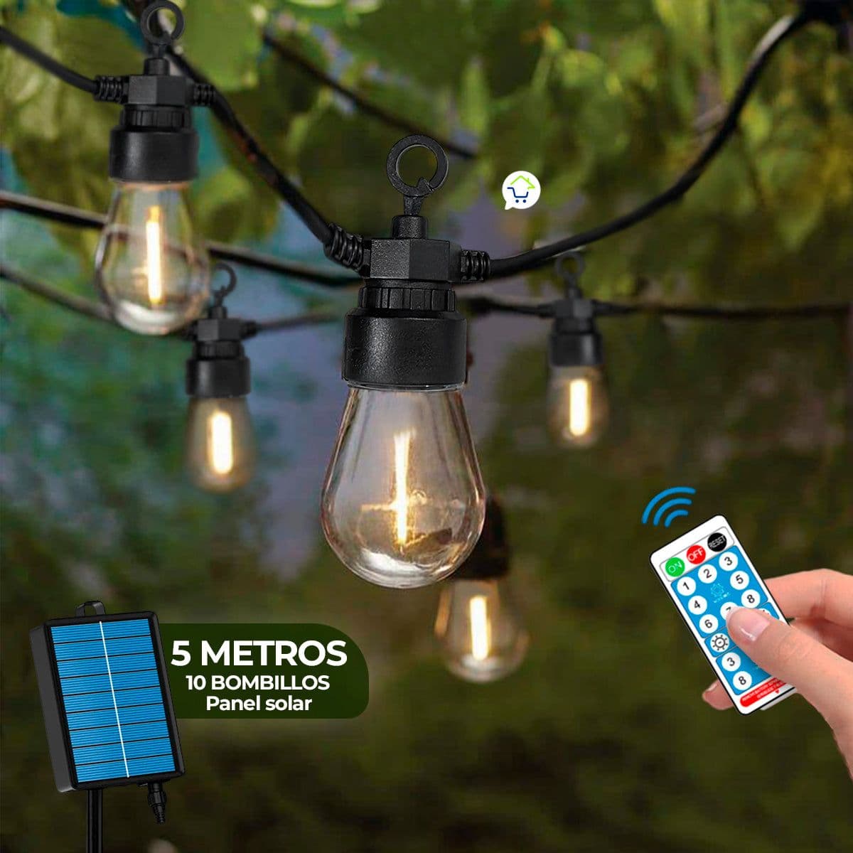 Guirnalda de Luces Solares Pro — Panel Solar Vintage x10 Bombillos LED